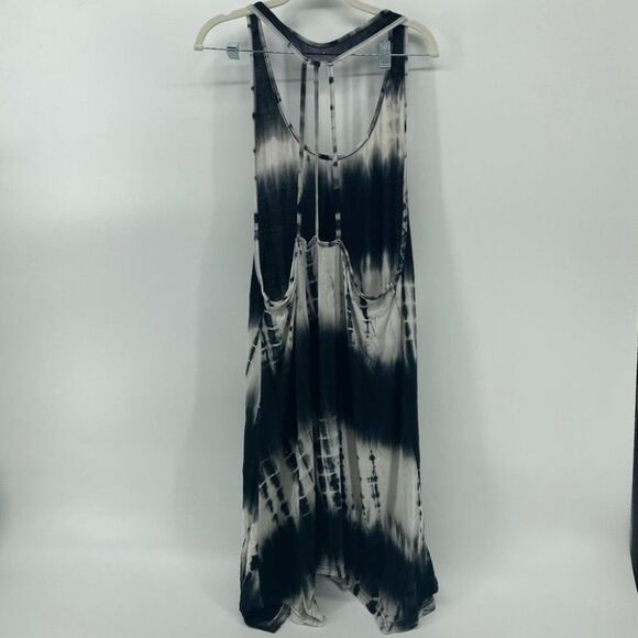 Tie Dye Maxi Dress Racerback Sleeveless Casual Comfy Flowy Black Gray - Picture 2 of 6